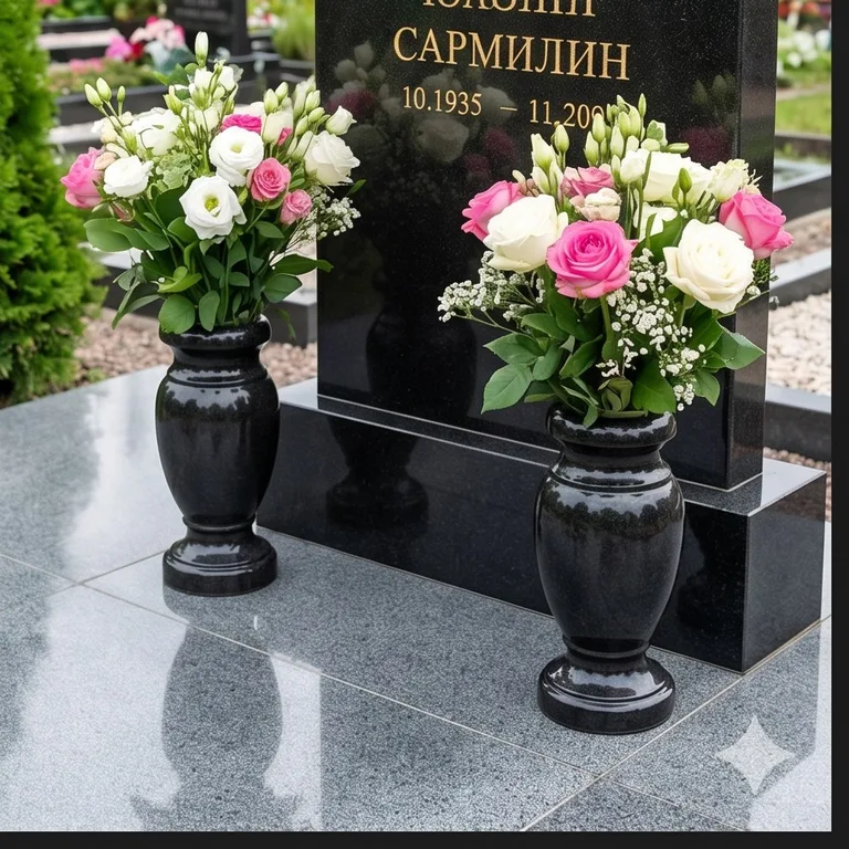 Гранитные вазы для цветов на участке в Альметьевске