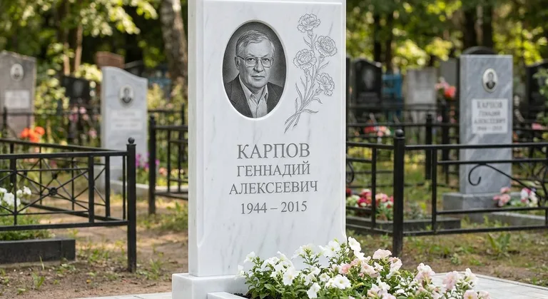 Памятник с гравировкой гвоздик — выполненная работа «Карпов» в Альметьевске