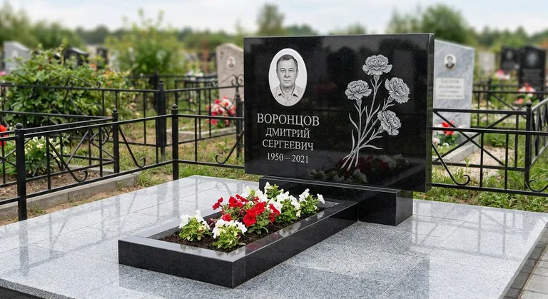 Памятник с гравировкой гвоздик — выполненная работа «Воронцов» в Альметьевске