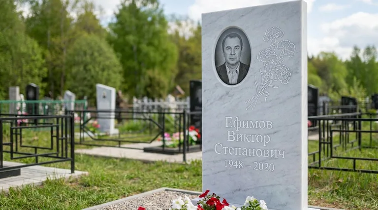 Памятник с гравировкой гвоздик — выполненная работа «Ефимов» в Альметьевске