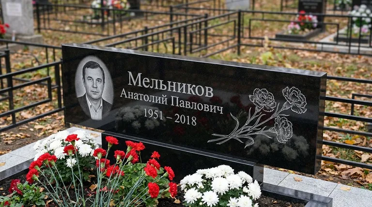Памятник с гравировкой гвоздик — выполненная работа «Мельников» в Альметьевске