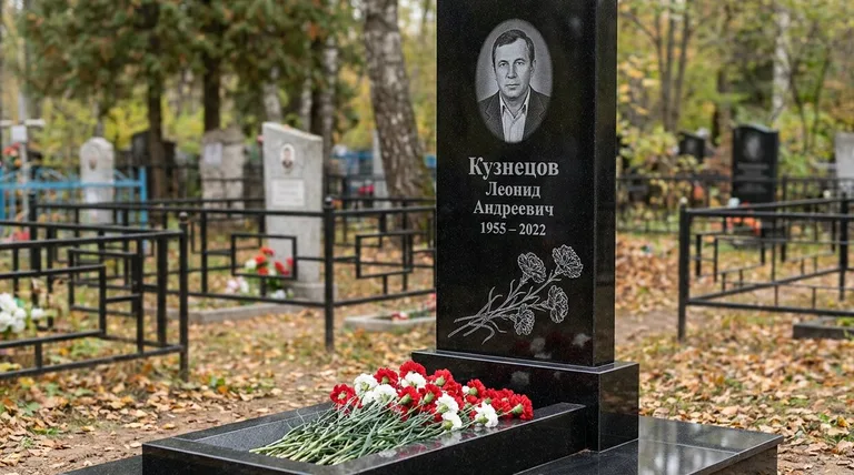 Памятник с гравировкой гвоздик — выполненная работа «Кузнецов» в Альметьевске