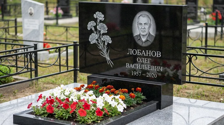 Памятник с гравировкой гвоздик — выполненная работа «Лобанов» в Альметьевске