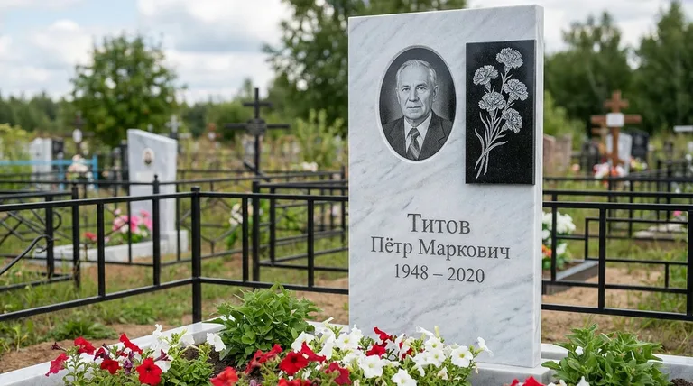 Памятник с гравировкой гвоздик — выполненная работа «Титов» в Альметьевске
