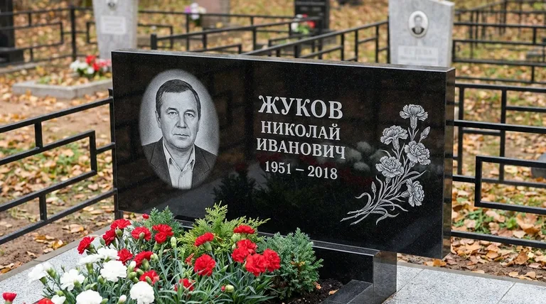Памятник с гравировкой гвоздик — выполненная работа «Жуков» в Альметьевске