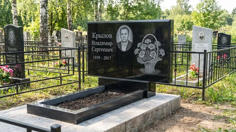 Памятник с гравировкой гвоздик — выполненная работа «Крылов» в Альметьевске