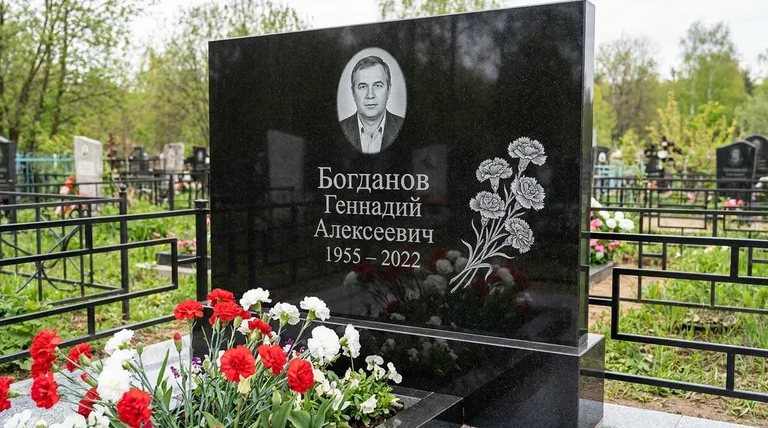 Памятник с гравировкой гвоздик — выполненная работа «Богданов» в Альметьевске