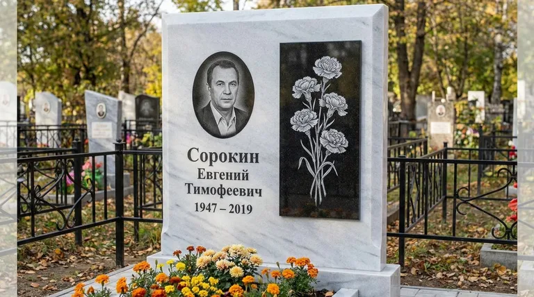 Памятник с гравировкой гвоздик — выполненная работа «Сорокин» в Альметьевске
