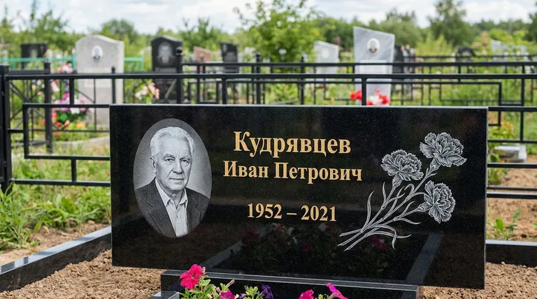 Памятник с гравировкой гвоздик — выполненная работа «Кудрявцев» в Альметьевске
