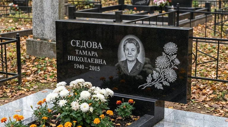 Памятник с гравировкой хризантем — выполненная работа «Седова» в Альметьевске