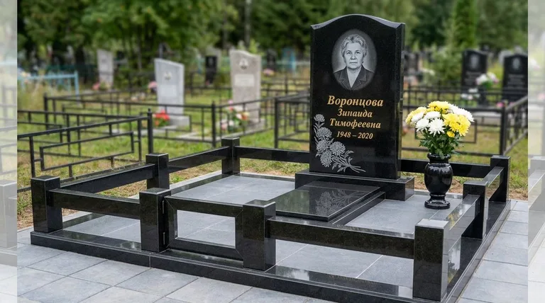 Памятник с гравировкой хризантем — выполненная работа «Воронцова» в Альметьевске