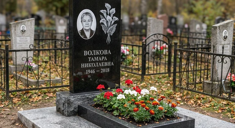 Гравировка калл на памятник в Альметьевске — пример работы на граните