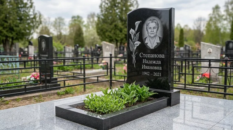 Памятник с гравировкой калл — выполненная работа «Степанова» в Альметьевске