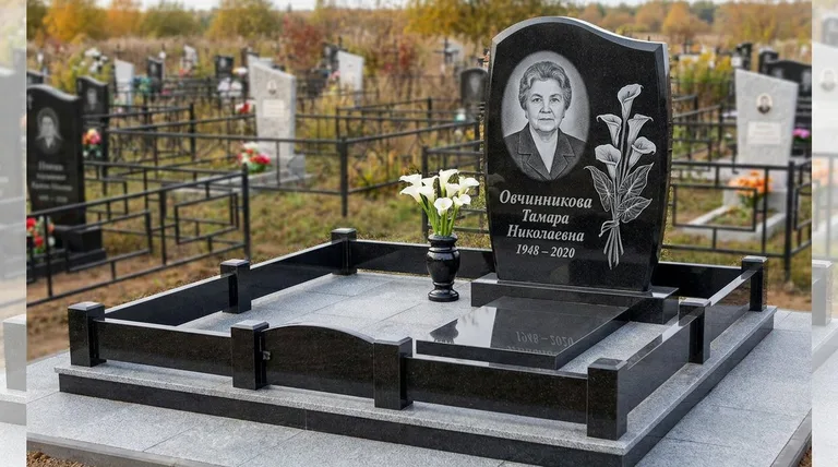 Памятник с гравировкой калл — выполненная работа «Овчинникова» в Альметьевске