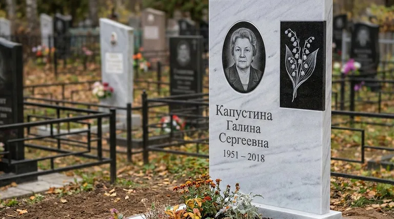 Памятник с гравировкой ландышей — выполненная работа «Капустина» в Альметьевске
