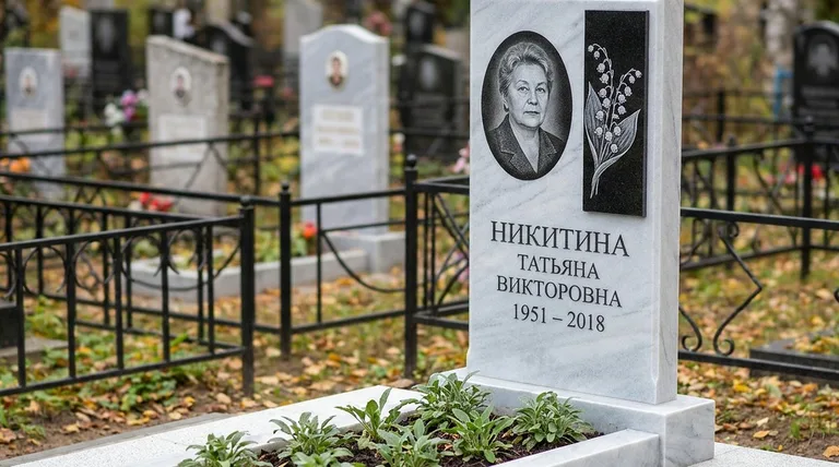 Памятник с гравировкой ландышей — выполненная работа «Никитина» в Альметьевске