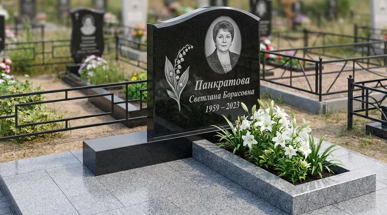 Памятник с гравировкой ландышей — выполненная работа «Панкратова» в Альметьевске