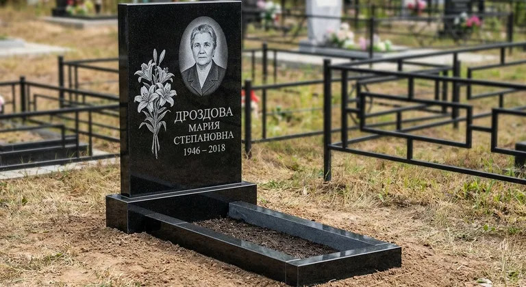 Памятник с гравировкой лилий — выполненная работа «Дроздова» в Альметьевске