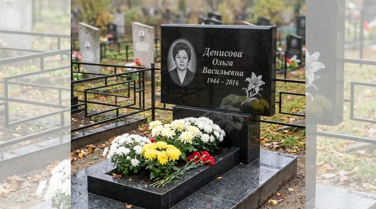 Памятник с гравировкой лилий — выполненная работа «Денисова» в Альметьевске