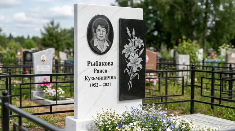 Памятник с гравировкой лилий — выполненная работа «Рыбакова» в Альметьевске