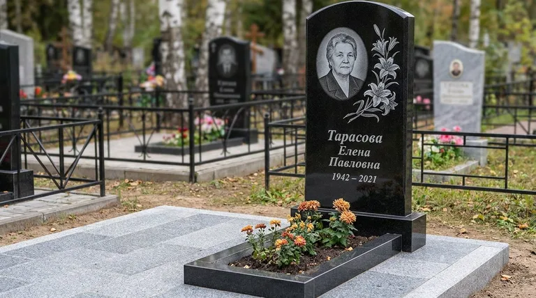 Памятник с гравировкой лилий — выполненная работа «Тарасова» в Альметьевске