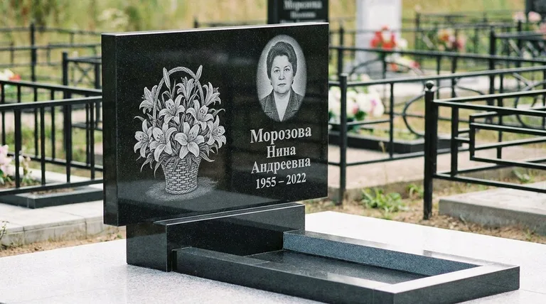 Памятник с гравировкой лилий — выполненная работа «Морозова» в Альметьевске