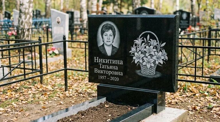 Памятник с гравировкой лилий — выполненная работа «Никитина» в Альметьевске