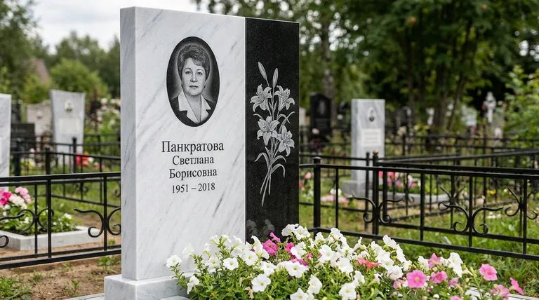 Памятник с гравировкой лилий — выполненная работа «Панкратова» в Альметьевске