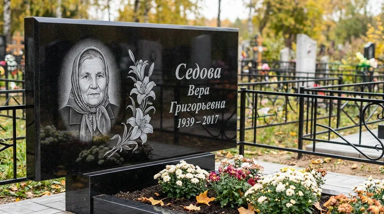 Памятник с гравировкой лилий — выполненная работа «Седова» в Альметьевске