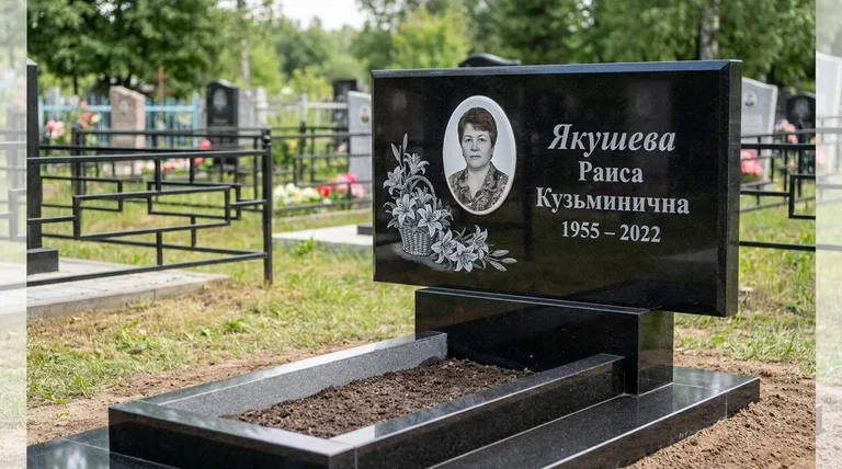 Памятник с гравировкой лилий — выполненная работа «Якушева» в Альметьевске