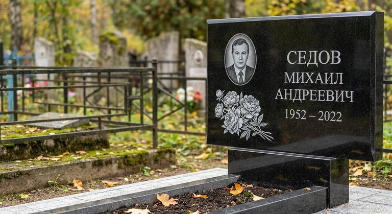 Гравировка пионов на памятник в Альметьевске — пример работы на граните