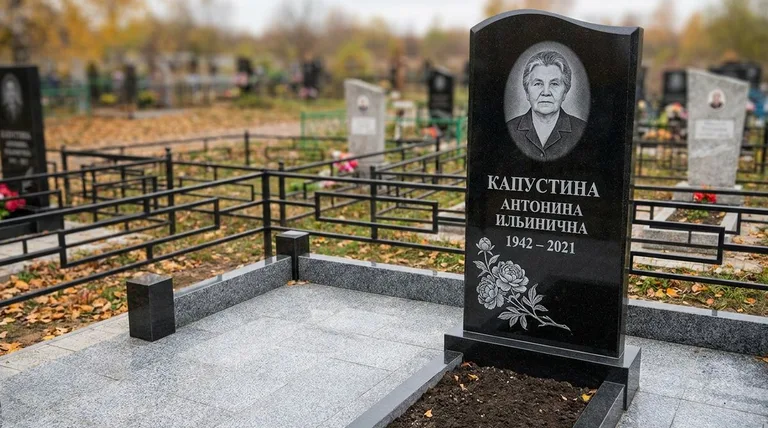 Памятник с гравировкой пионов — выполненная работа «Капустина» в Альметьевске