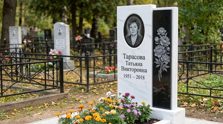 Памятник с гравировкой пионов — выполненная работа «Тарасова» в Альметьевске