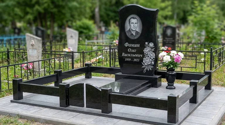 Памятник с гравировкой пионов — выполненная работа «Фомин» в Альметьевске