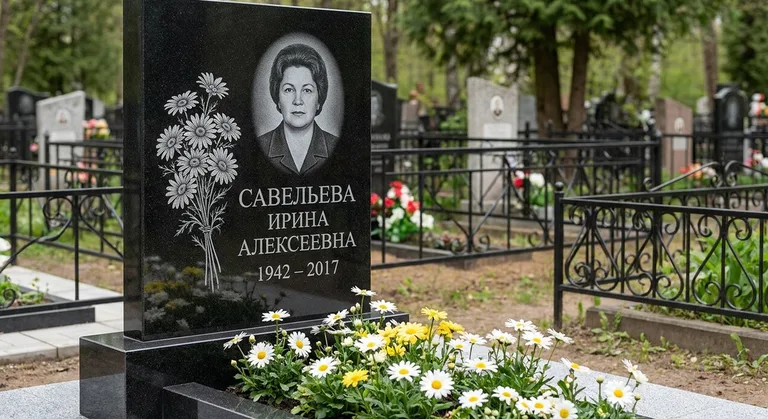 Памятник с гравировкой ромашек — выполненная работа «Савельева» в Альметьевске