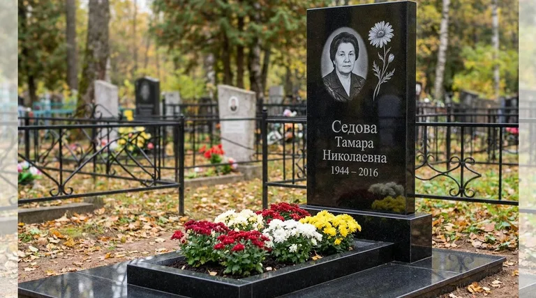 Памятник с гравировкой ромашек — выполненная работа «Седова» в Альметьевске