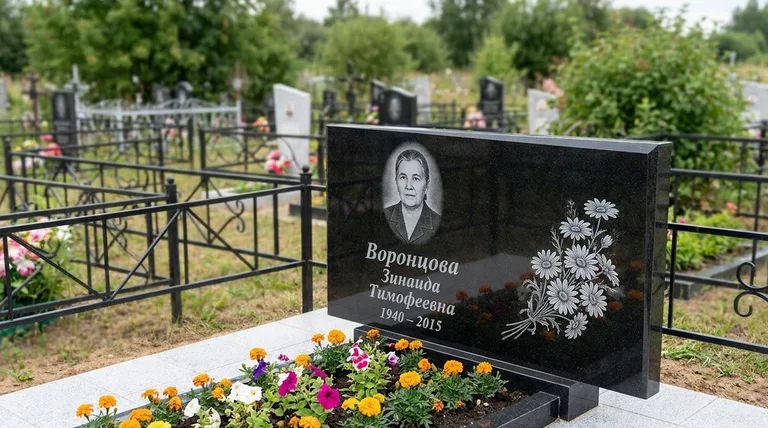 Памятник с гравировкой ромашек — выполненная работа «Воронцова» в Альметьевске