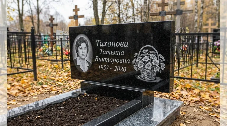 Памятник с гравировкой ромашек — выполненная работа «Тихонова» в Альметьевске