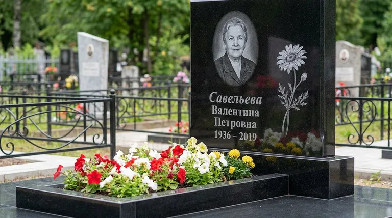 Памятник с гравировкой ромашек — выполненная работа «Савельева» в Альметьевске
