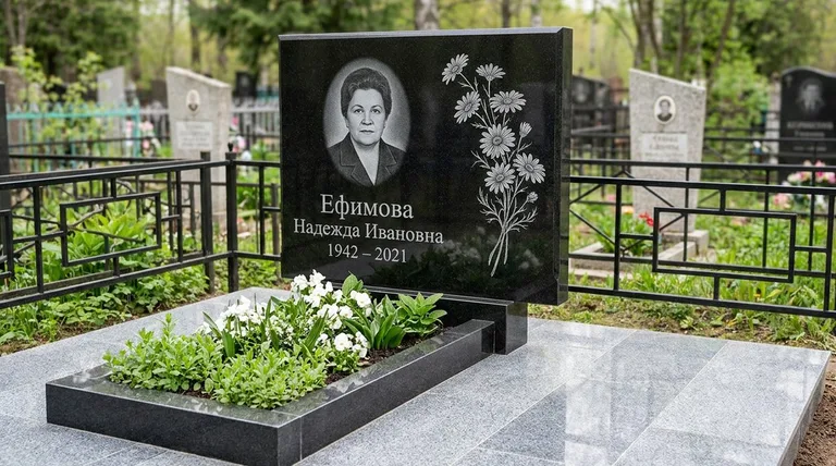 Памятник с гравировкой ромашек — выполненная работа «Ефимова» в Альметьевске