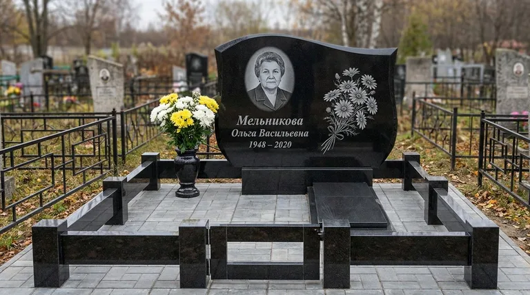 Памятник с гравировкой ромашек — выполненная работа «Мельникова» в Альметьевске
