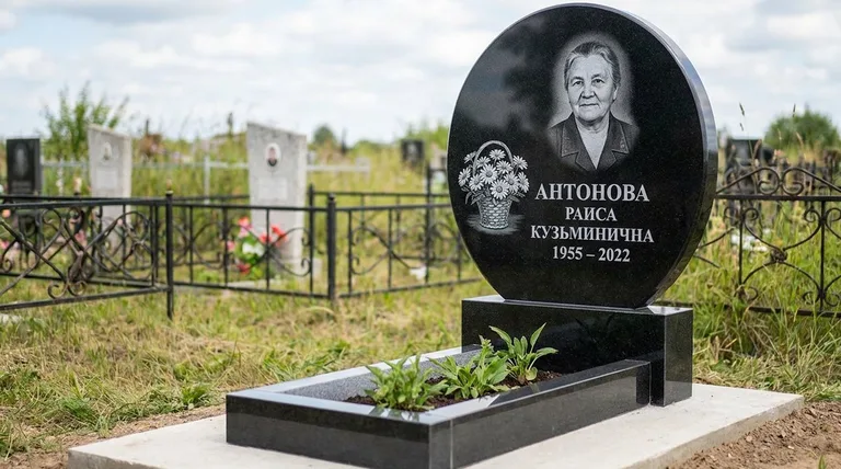 Памятник с гравировкой ромашек — выполненная работа «Антонова» в Альметьевске