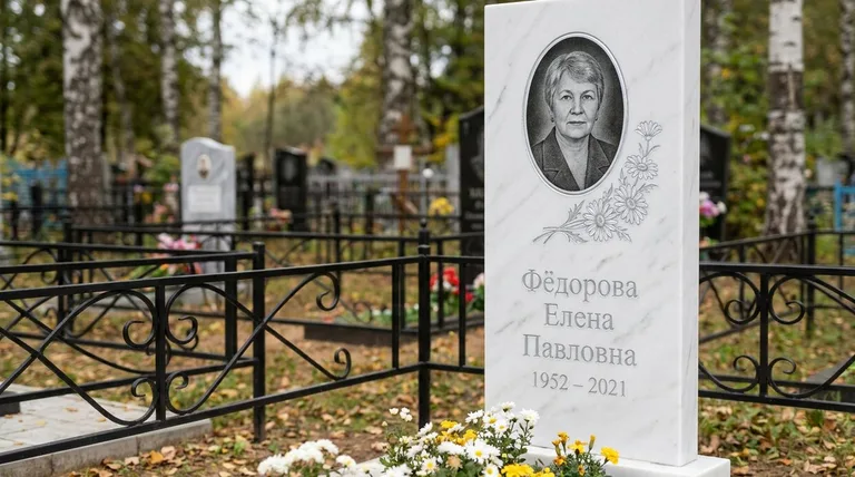 Памятник с гравировкой ромашек — выполненная работа «Фёдорова» в Альметьевске