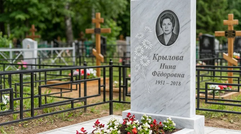 Памятник с гравировкой ромашек — выполненная работа «Крылова» в Альметьевске