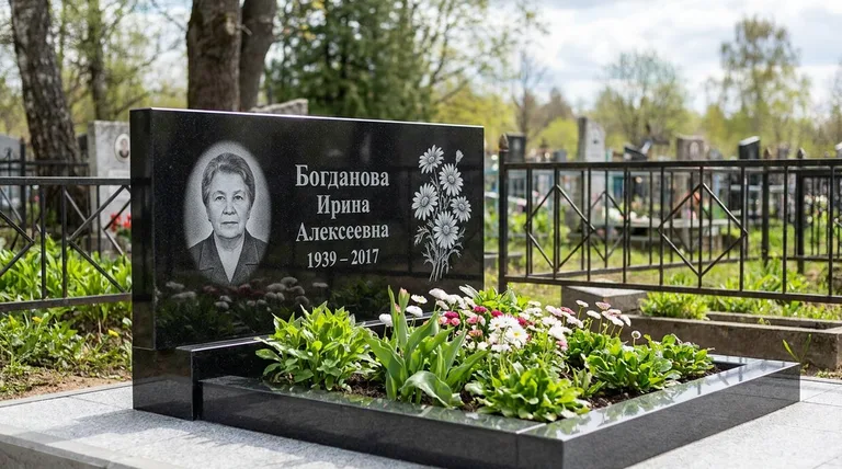 Памятник с гравировкой ромашек — выполненная работа «Богданова» в Альметьевске