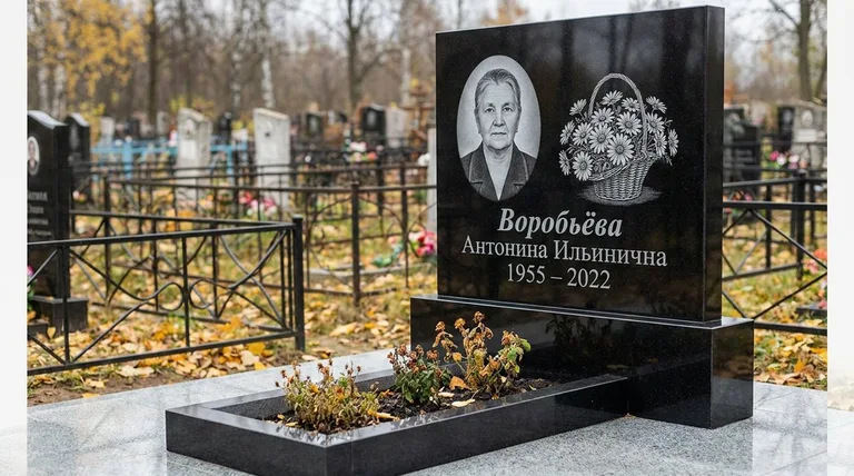 Памятник с гравировкой ромашек — выполненная работа «Воробьёва» в Альметьевске
