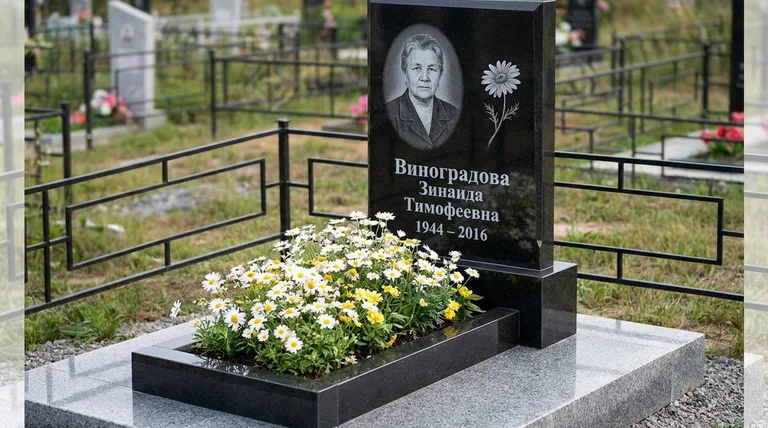Памятник с гравировкой ромашек — выполненная работа «Виноградова» в Альметьевске