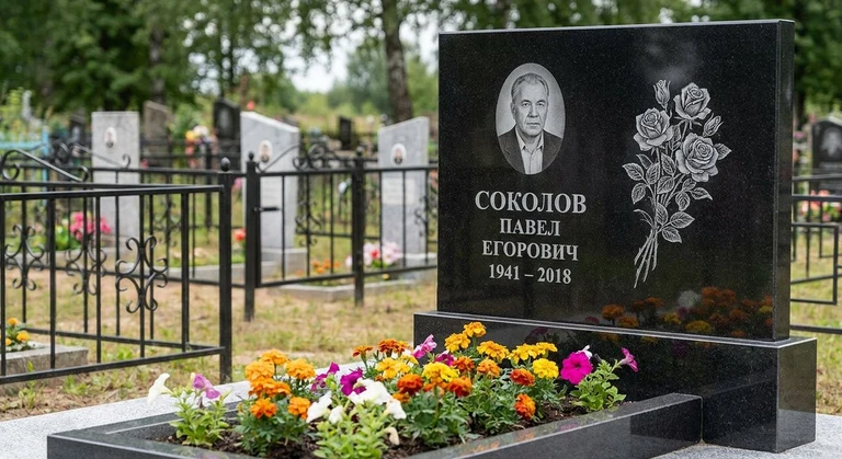 Гравировка роз на памятник в Альметьевске — пример работы на граните