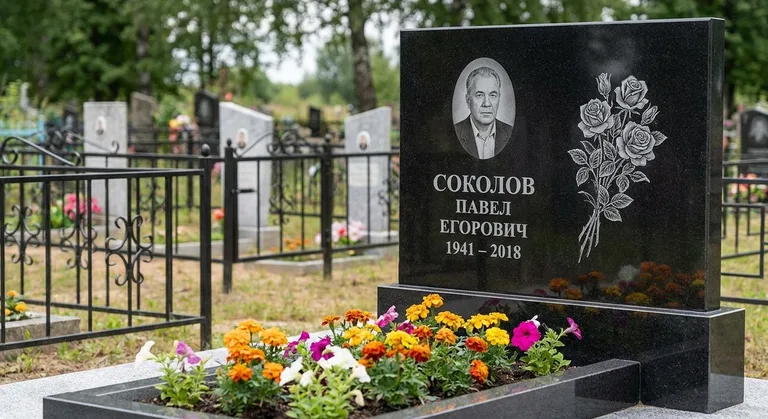 Памятник с гравировкой роз — выполненная работа «Соколов» в Альметьевске