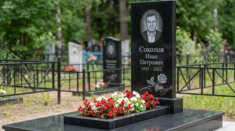 Памятник с гравировкой роз — выполненная работа «Соколов» в Альметьевске